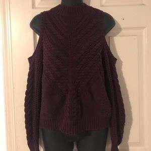 Knitted off shoulder long sleeve sweater